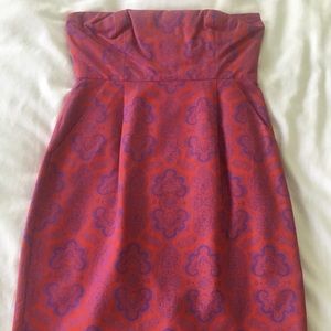 J. Crew purple and orange paisley strapless dress